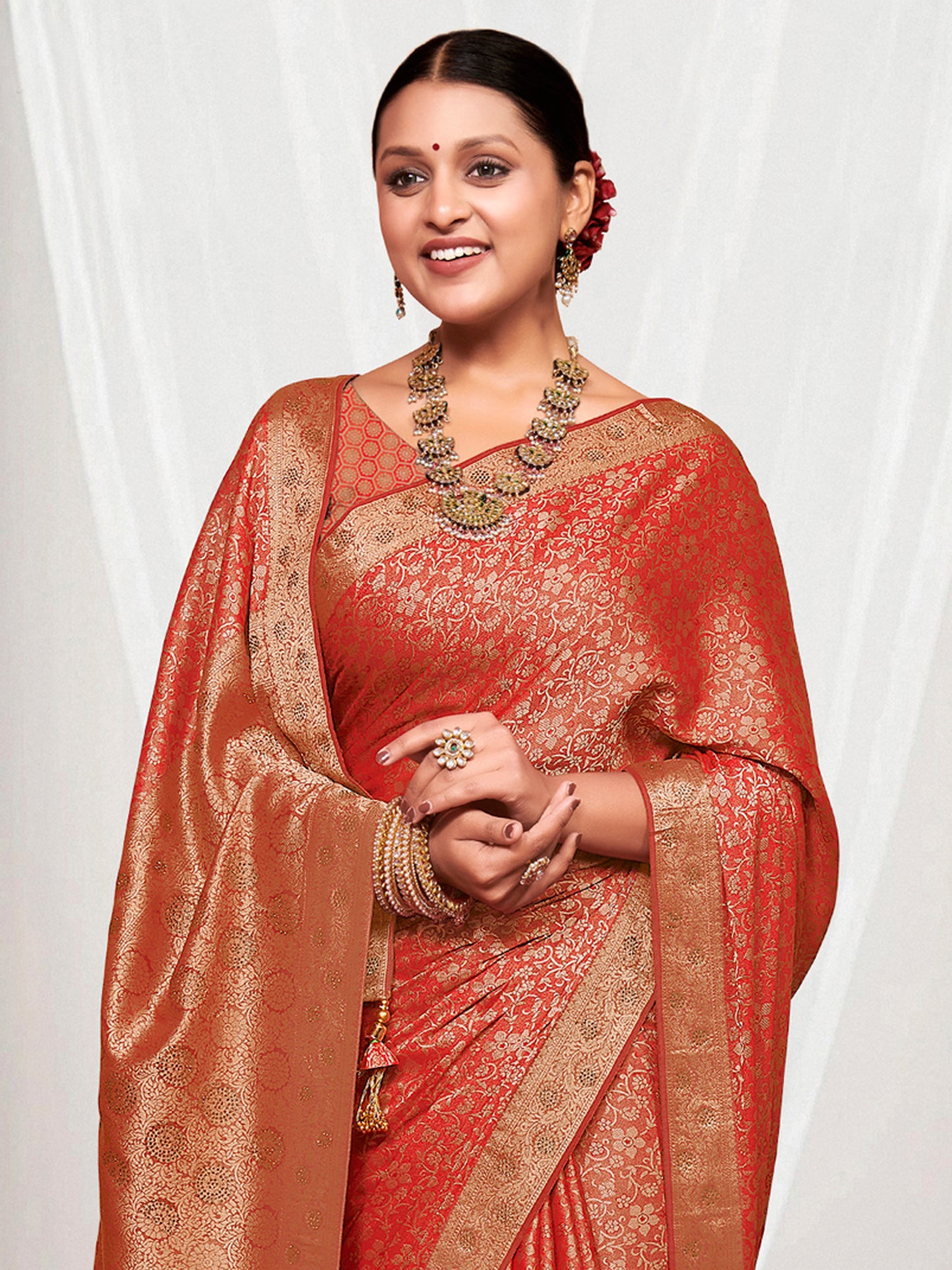 Women's Pure Silk Orange Woven Design Designer Saree With Blouse Piece