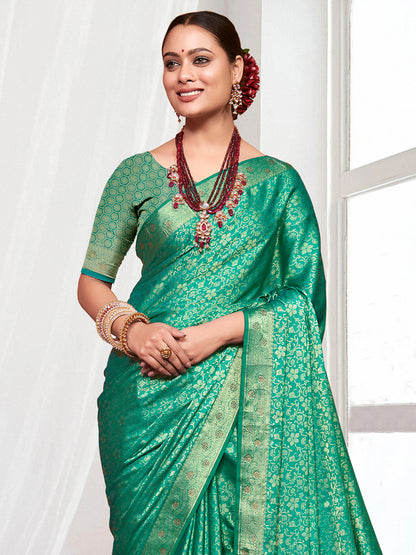 Women's Pure Silk Blue Woven Design Designer Saree With Blouse Piece