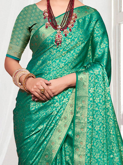 Women's Pure Silk Blue Woven Design Designer Saree With Blouse Piece