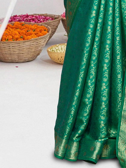 Women's Pure Silk Blue Woven Design Designer Saree With Blouse Piece