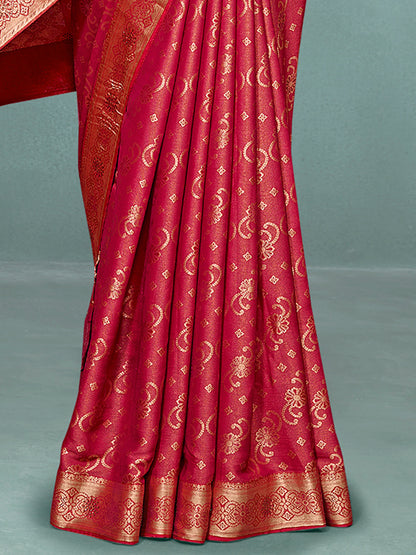 Women's Pure Silk Red Woven Design Designer Saree With Blouse Piece