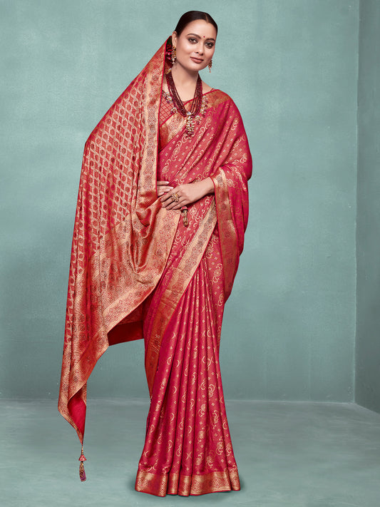 Women's Pure Silk Red Woven Design Designer Saree With Blouse Piece