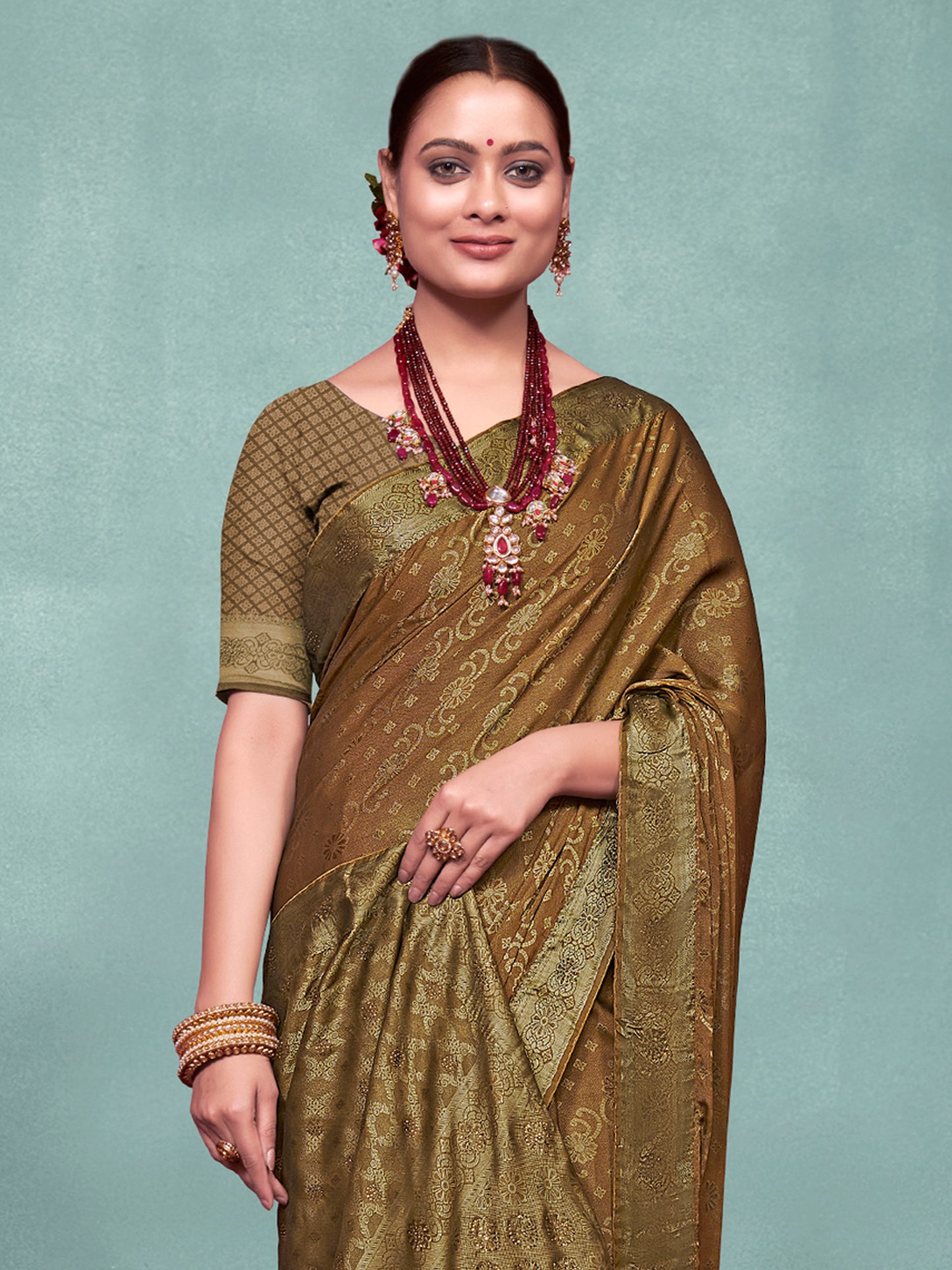 Women's Pure Silk Camel Brown Woven Design Designer Saree With Blouse Piece