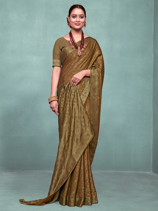 Women's Pure Silk Camel Brown Woven Design Designer Saree With Blouse Piece