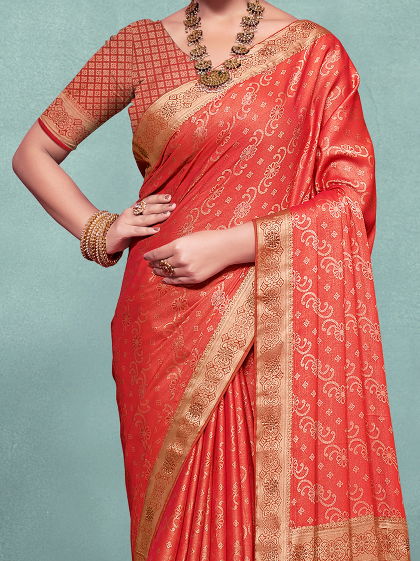 Women's Pure Silk Orange Woven Design Designer Saree With Blouse Piece