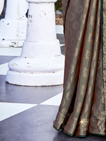 Women's Pure Silk Navy Blue Woven Design Designer Saree With Blouse Piece