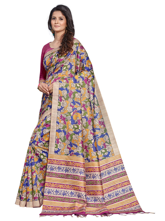 Women's Manipuri Silk Multicolored Digital Print Designer Saree With Blouse Piece