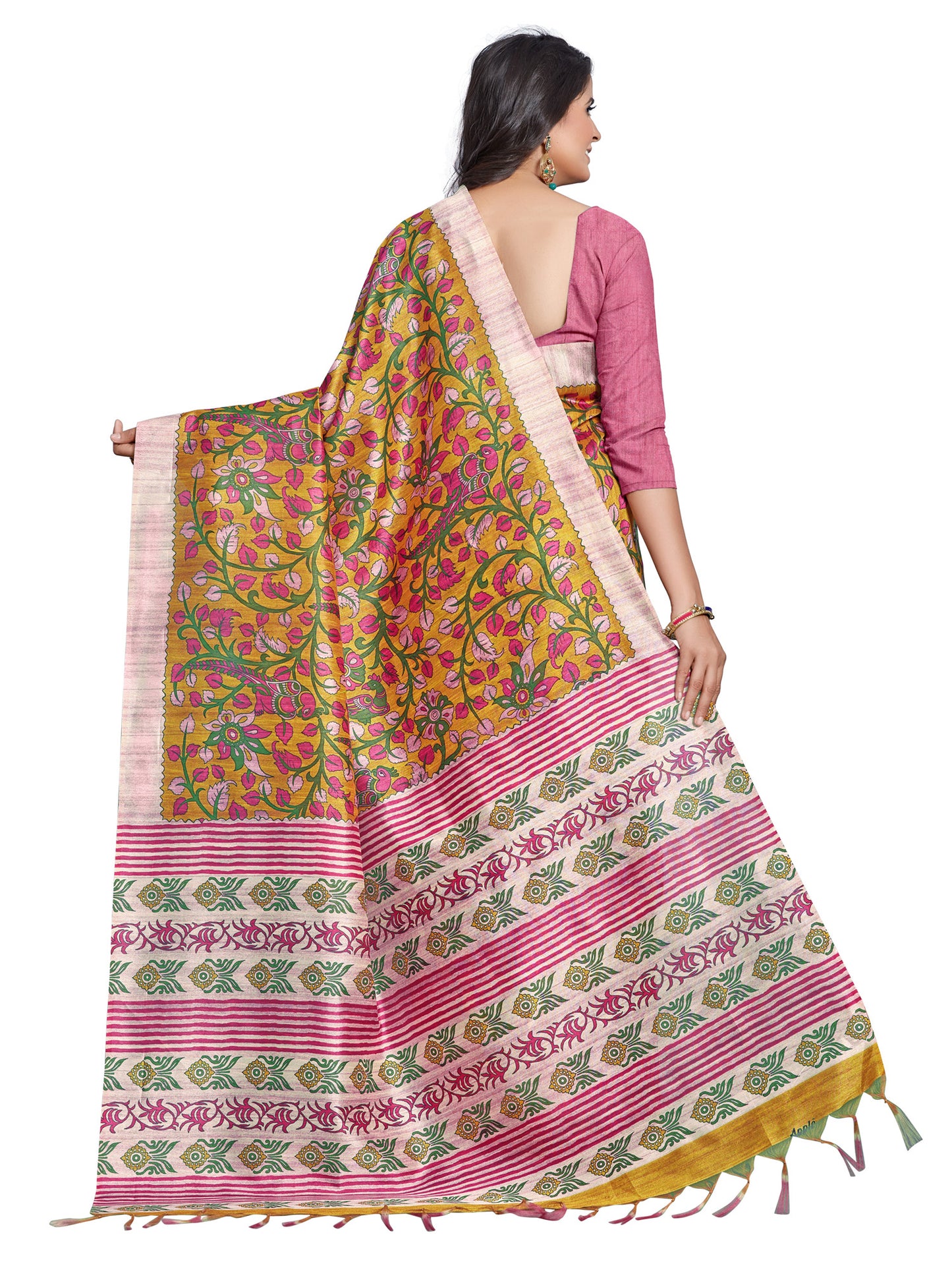 Women's Manipuri Silk Yellow Digital Print Designer Saree With Blouse Piece