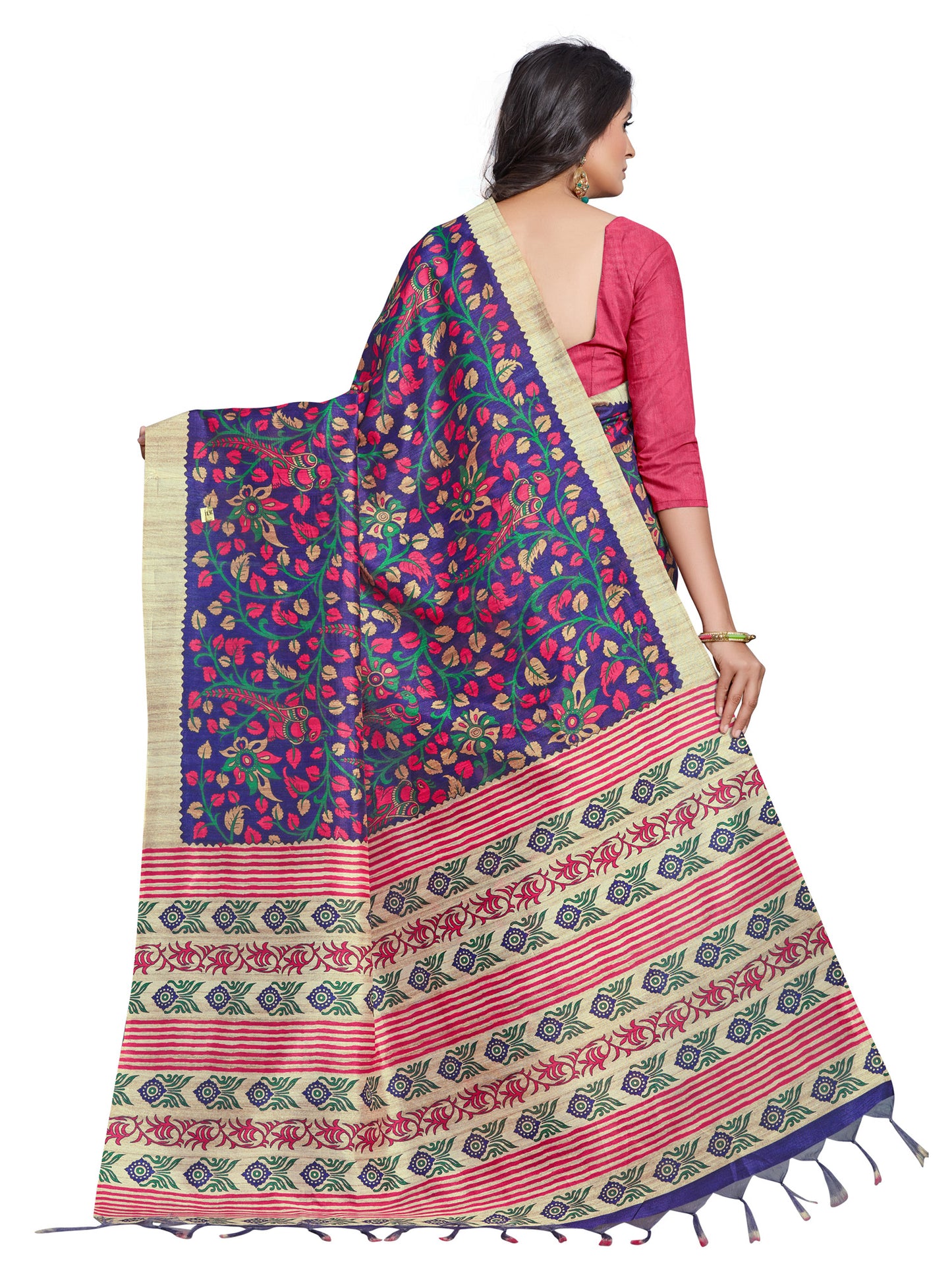 Women's Manipuri Silk Blue Digital Print Designer Saree With Blouse Piece