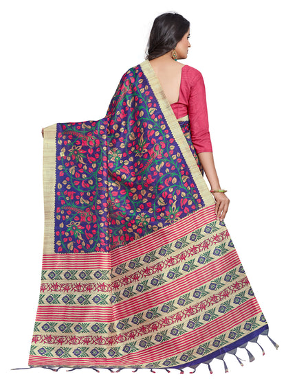 Women's Manipuri Silk Blue Digital Print Designer Saree With Blouse Piece