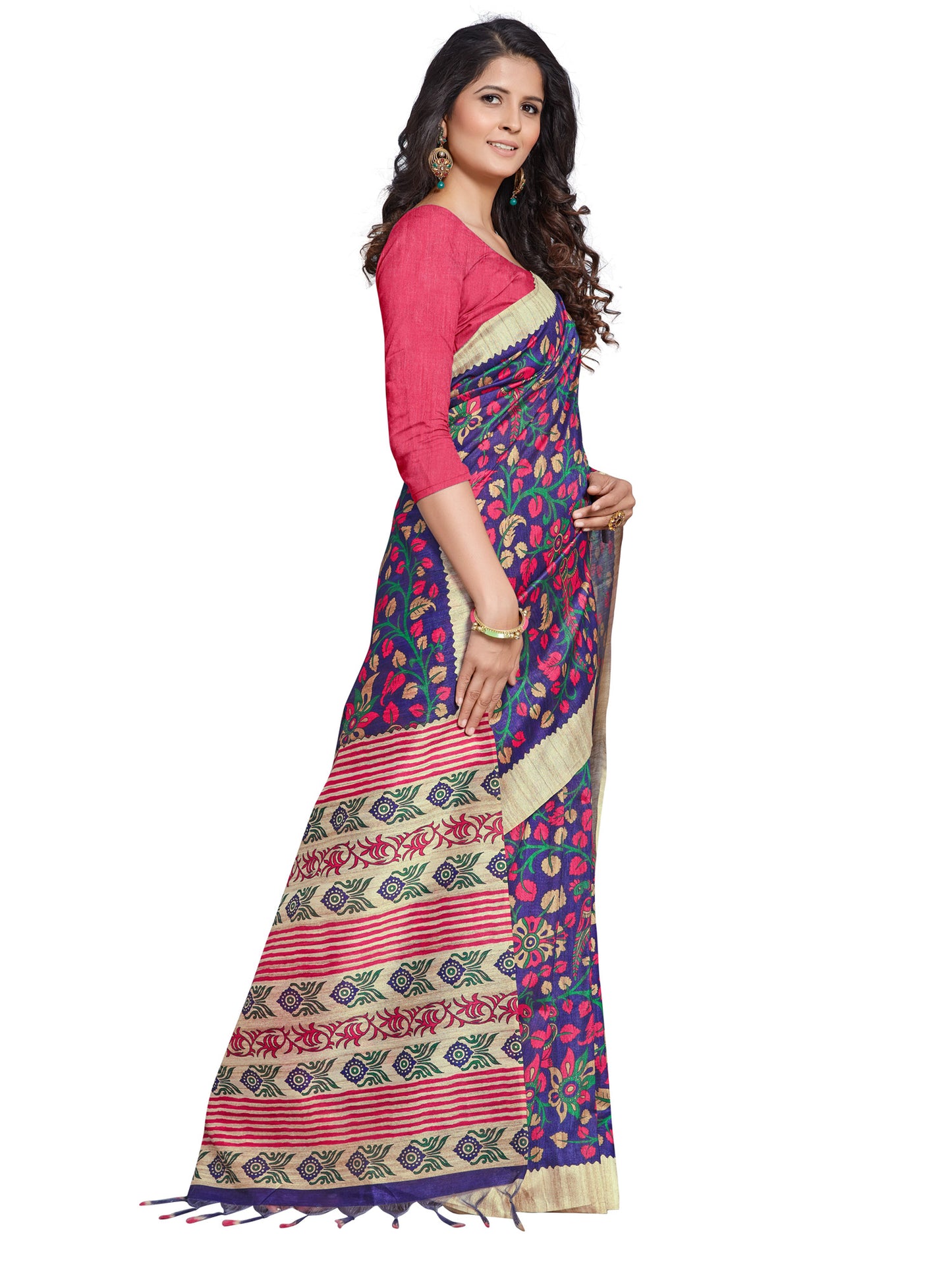 Women's Manipuri Silk Blue Digital Print Designer Saree With Blouse Piece