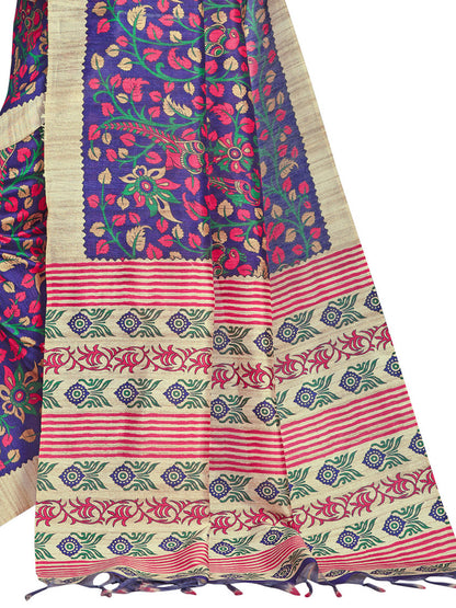 Women's Manipuri Silk Blue Digital Print Designer Saree With Blouse Piece