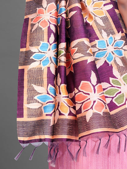 Women's Manipuri Silk Pink Digital Print Designer Saree With Blouse Piece