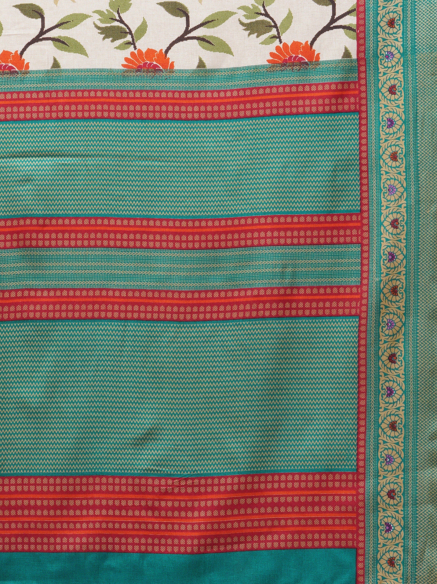 Women's Manipuri Silk Cream Printed Designer Saree With Blouse Piece
