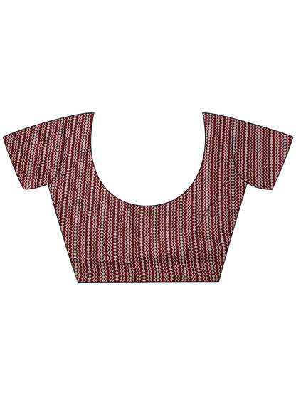 Women's Manipuri Silk Cream Printed Designer Saree With Blouse Piece