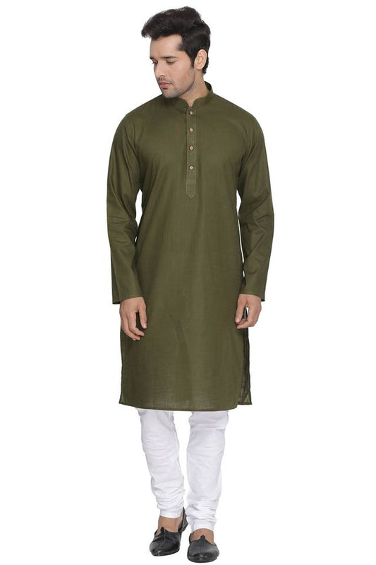 Men's Mahendi Green Cotton Linen Straight Kurta Pyjama Set