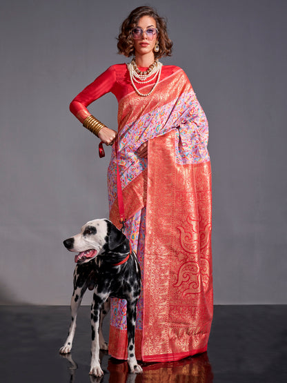 Women's Silk Blend Lavendar Woven Design Designer Saree With Blouse Piece