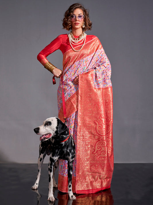 Women's Silk Blend Lavendar Woven Design Designer Saree With Blouse Piece