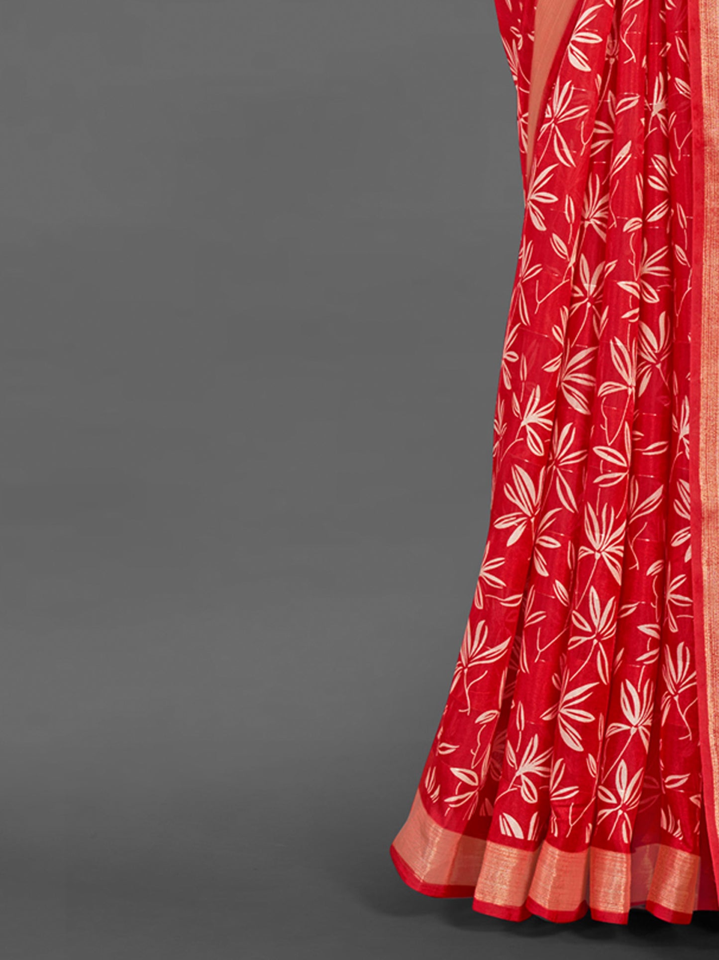 Women's Silk Blend Red Printed Designer Saree With Blouse Piece