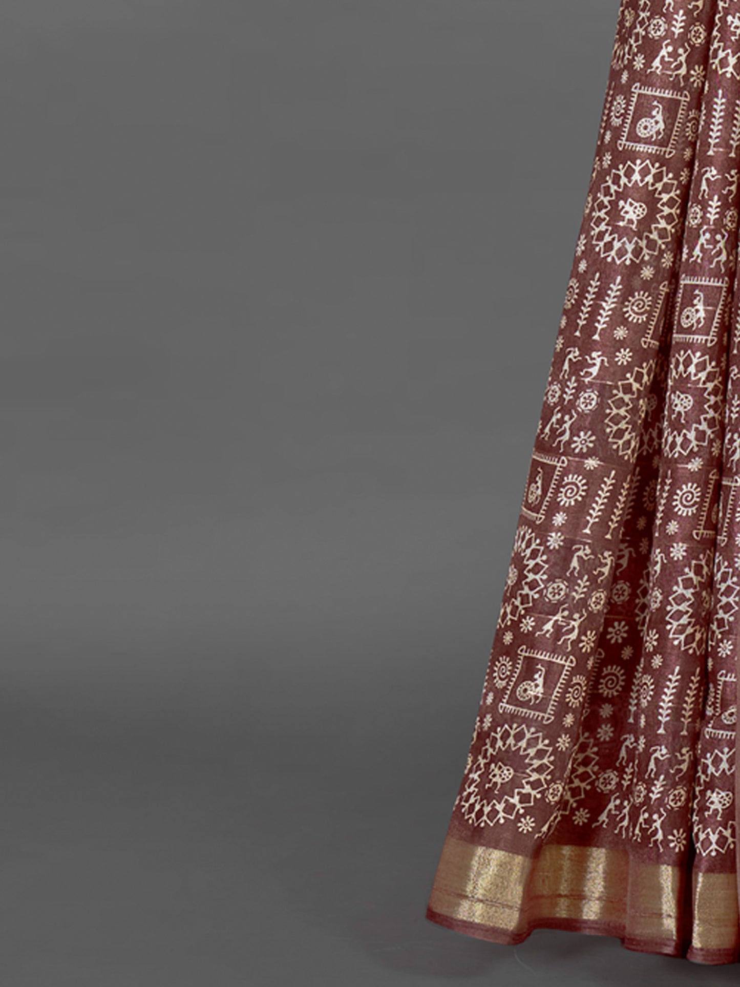 Women's Silk Blend Brown Printed Designer Saree With Blouse Piece