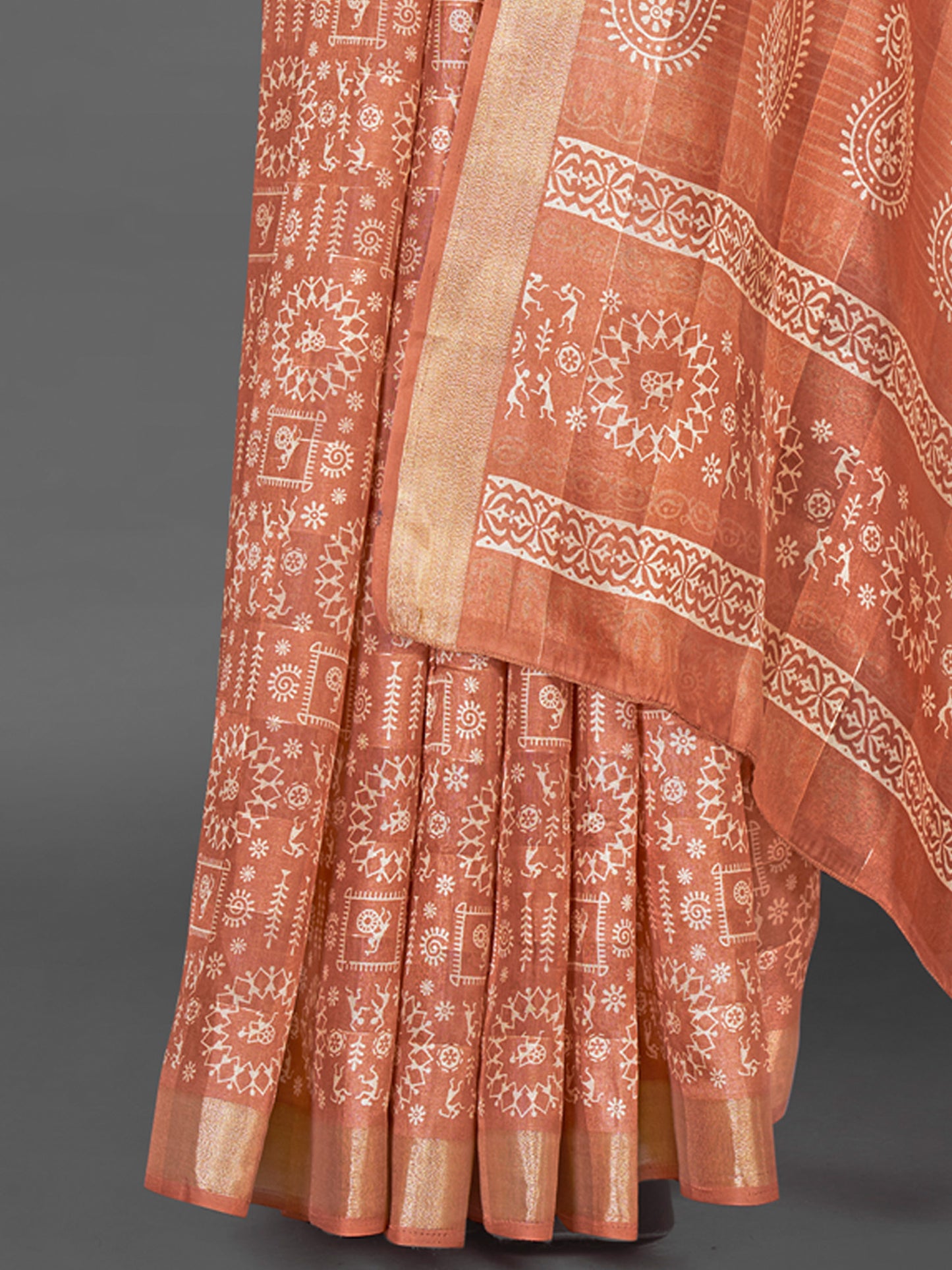 Women's Silk Blend Peach Printed Designer Saree With Blouse Piece