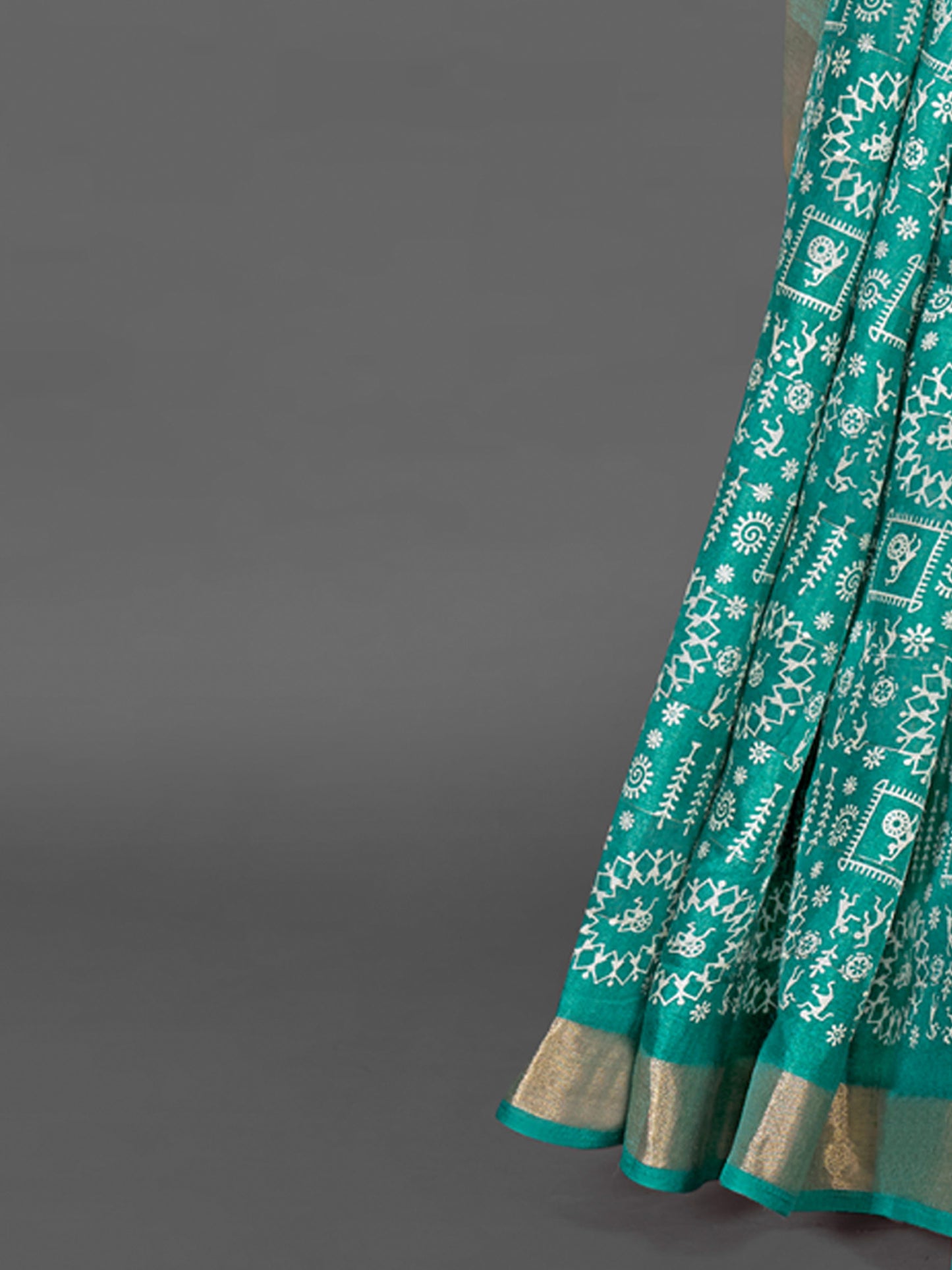 Women's Silk Blend Blue Printed Designer Saree With Blouse Piece