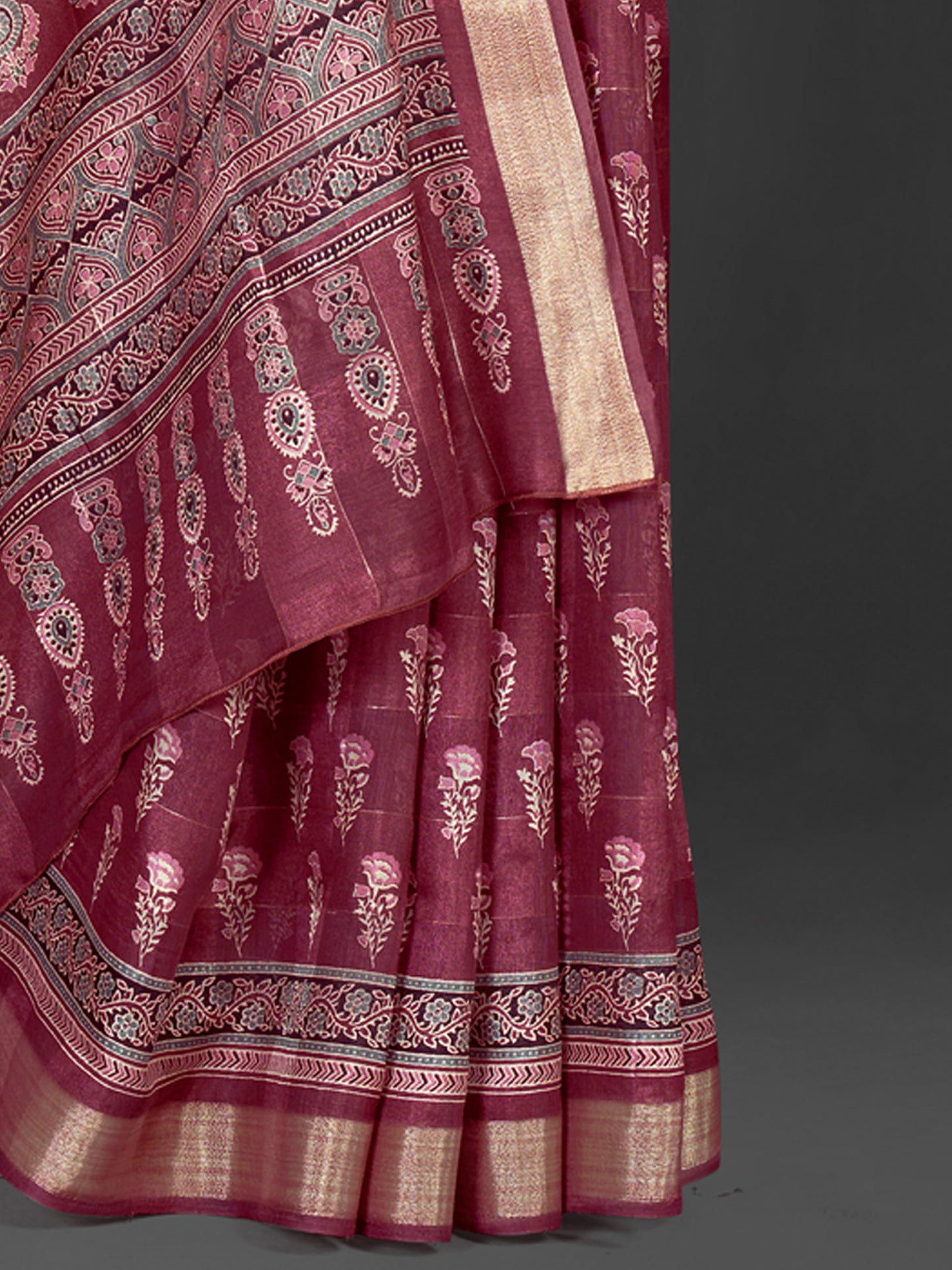 Women's Silk Blend Magenta Printed Designer Saree With Blouse Piece