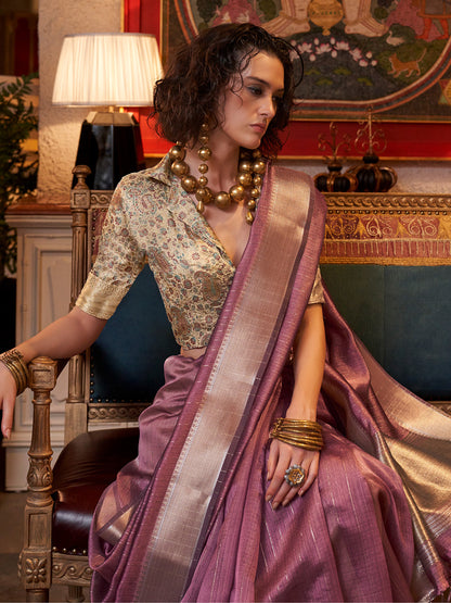 Women's Chiffon Cream Woven Design Designer Saree With Blouse Piece