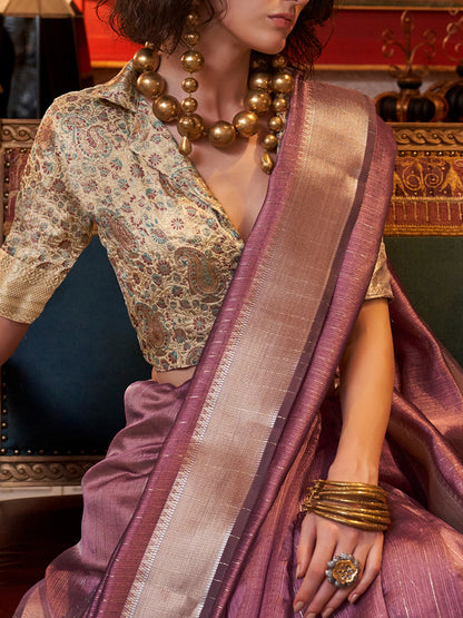 Women's Chiffon Cream Woven Design Designer Saree With Blouse Piece