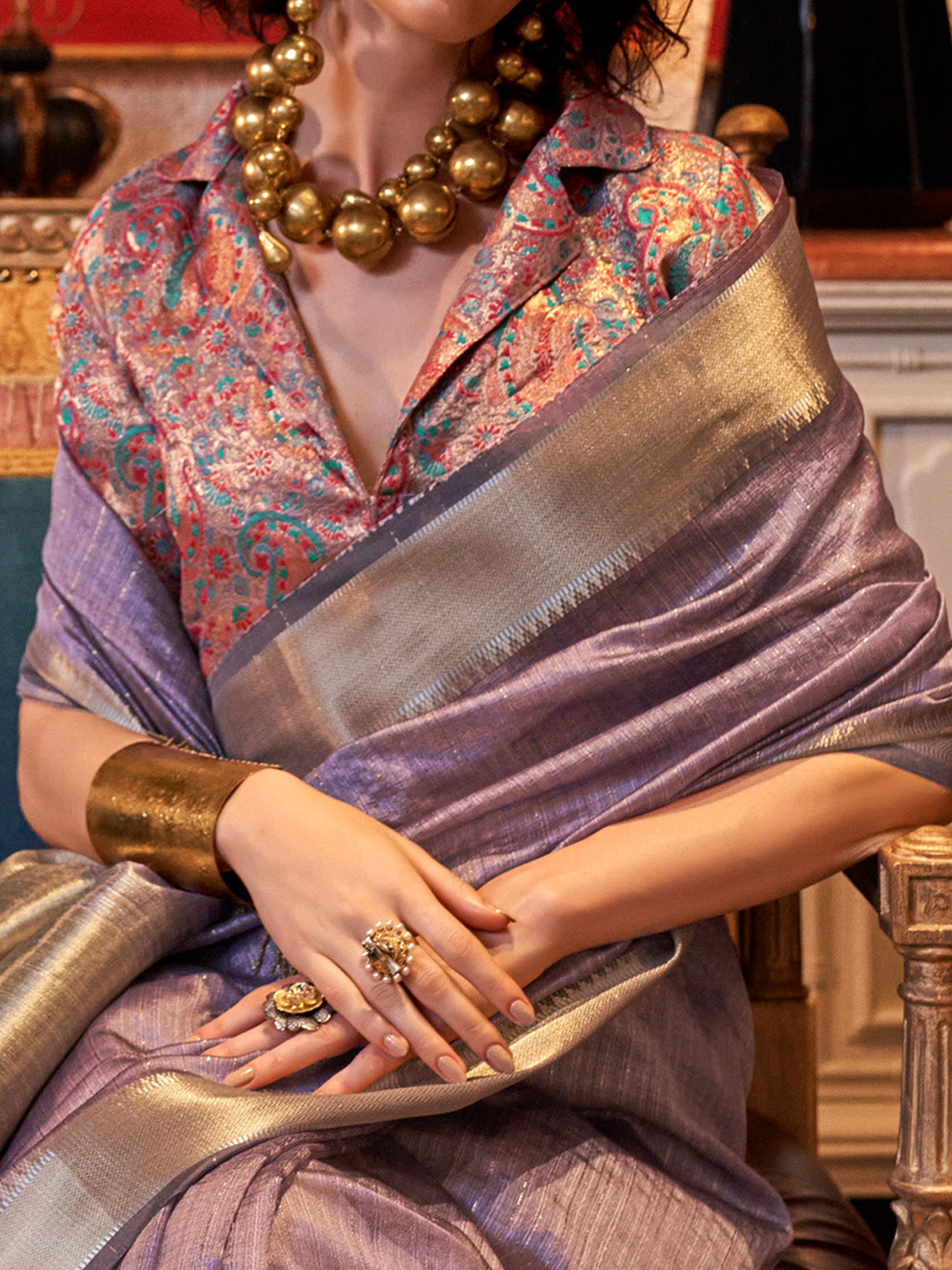 Women's Chiffon Lavendar Woven Design Designer Saree With Blouse Piece