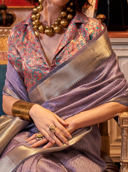 Women's Chiffon Lavendar Woven Design Designer Saree With Blouse Piece