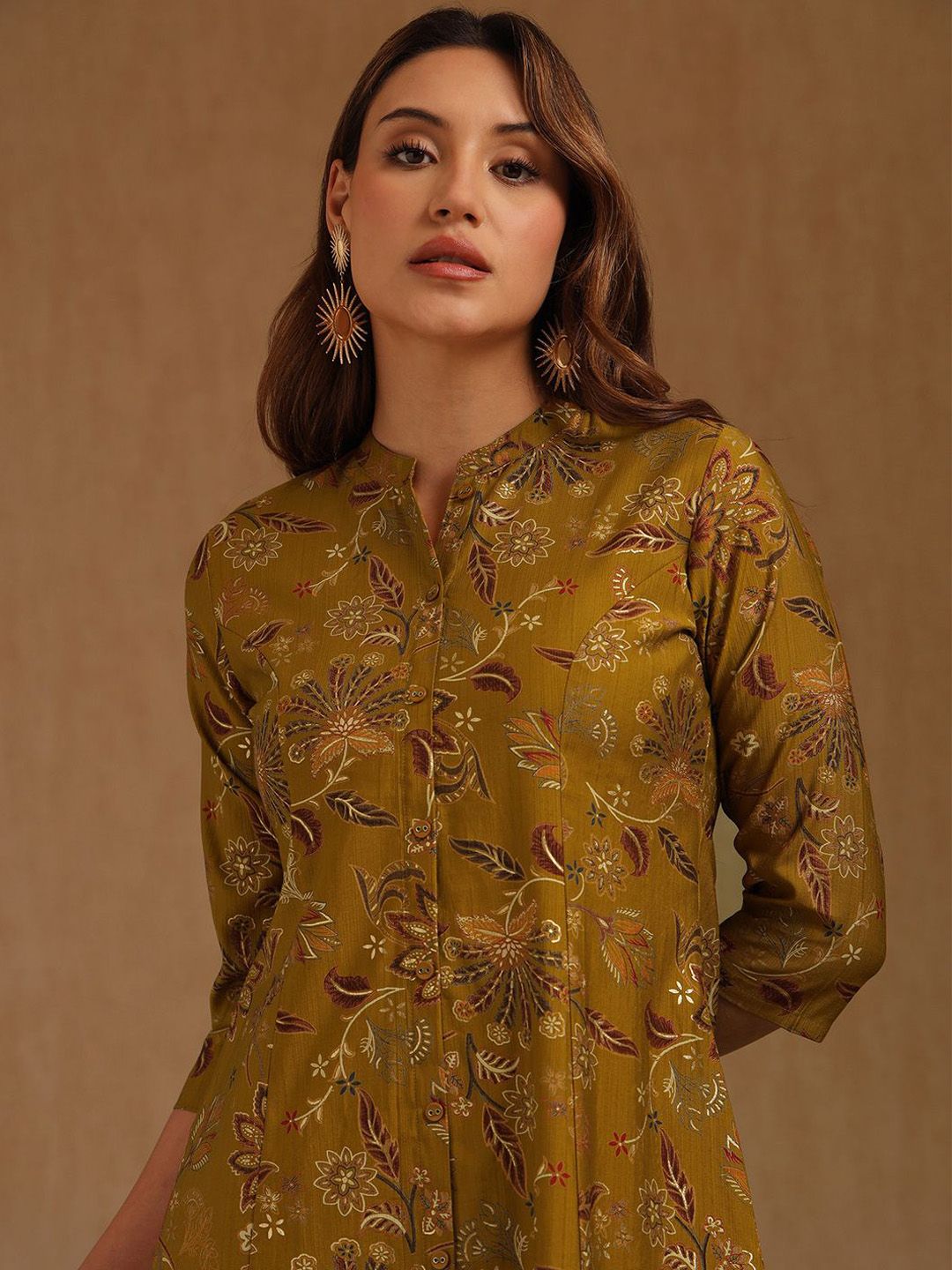 Dhiyona SO Women's Women Ethnic Motifs Printed A-Line Kurta with Trouser