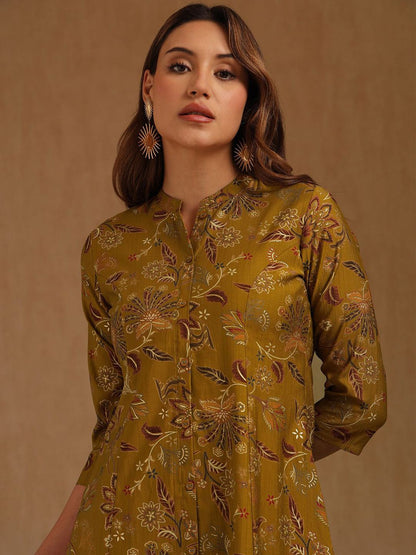 Dhiyona SO Women's Women Ethnic Motifs Printed A-Line Kurta with Trouser