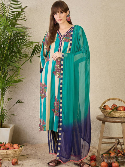 Women Floral Printed Regular Pure Cotton Kurta with Trousers & Dupatta