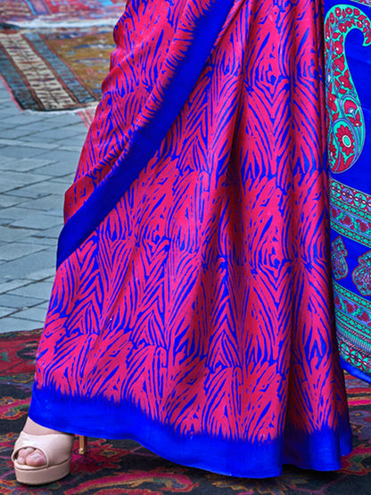 Women's Satin Pink Printed Designer Saree With Blouse Piece