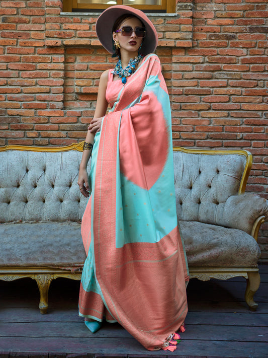 Women's Soft Silk Blue Woven Design Designer Saree With Blouse Piece