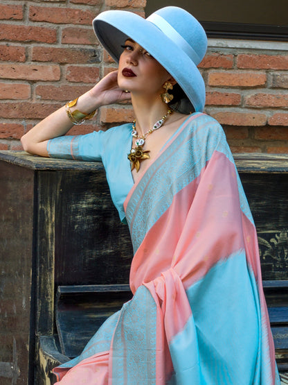 Women's Soft Silk Peach Woven Design Designer Saree With Blouse Piece
