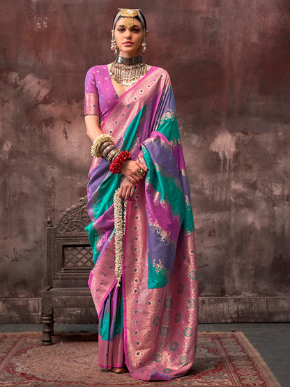 Women's Silk Blend Pink Woven Design Designer Saree With Blouse Piece