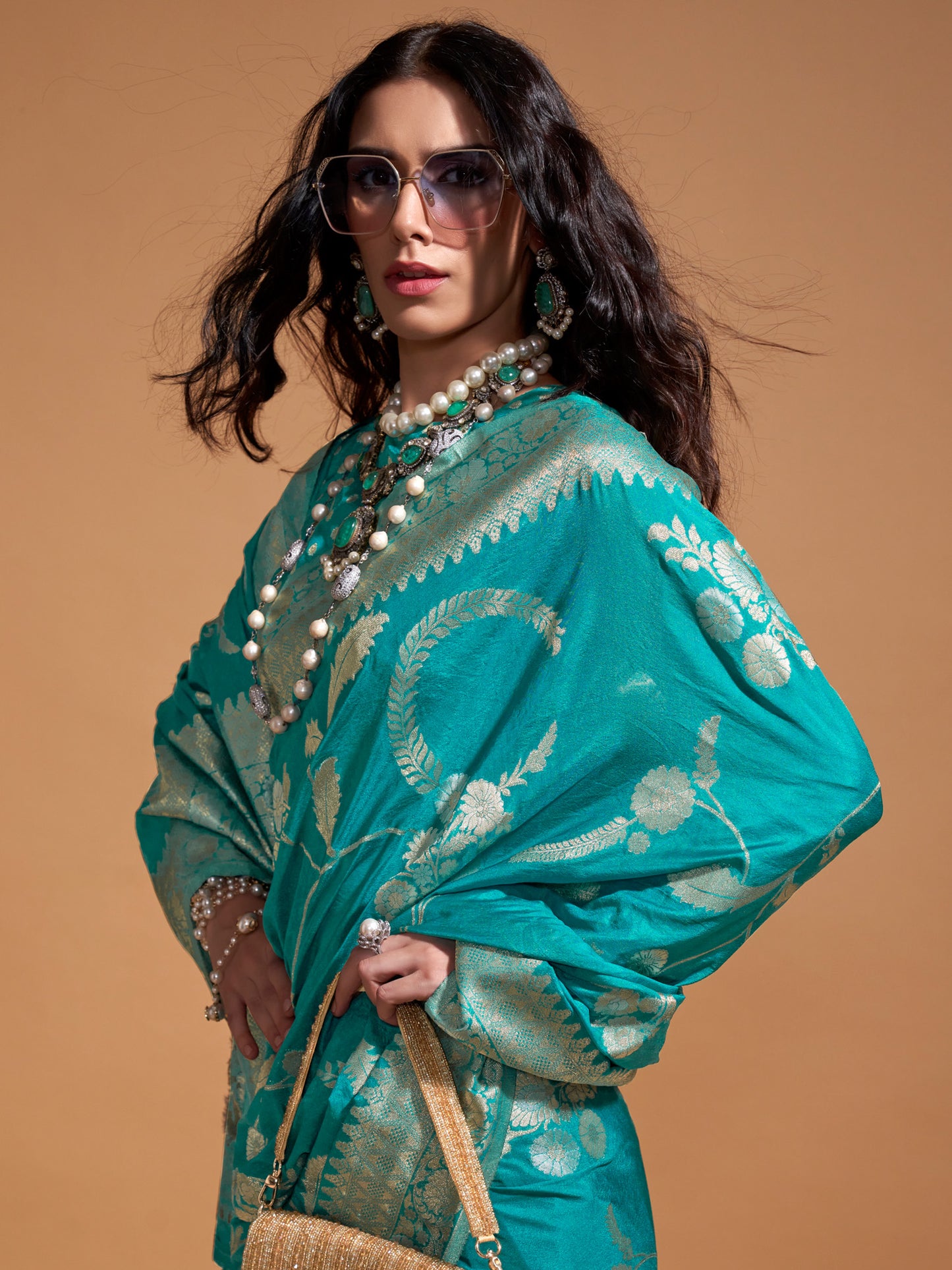 Women's Georgette Blue Woven Design Designer Saree With Blouse Piece