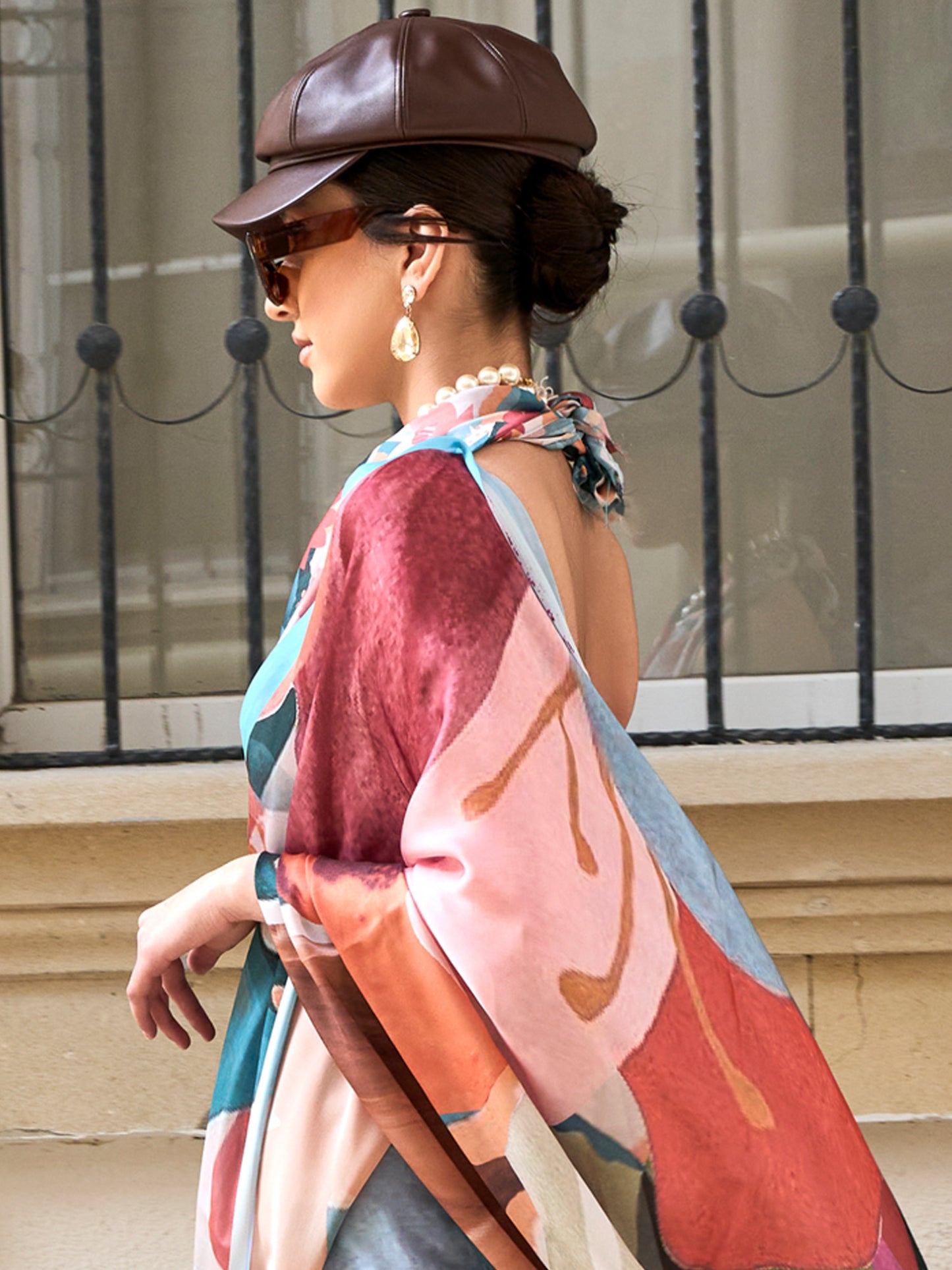 Women's Satin Silk Multicolored Printed Designer Saree With Blouse Piece