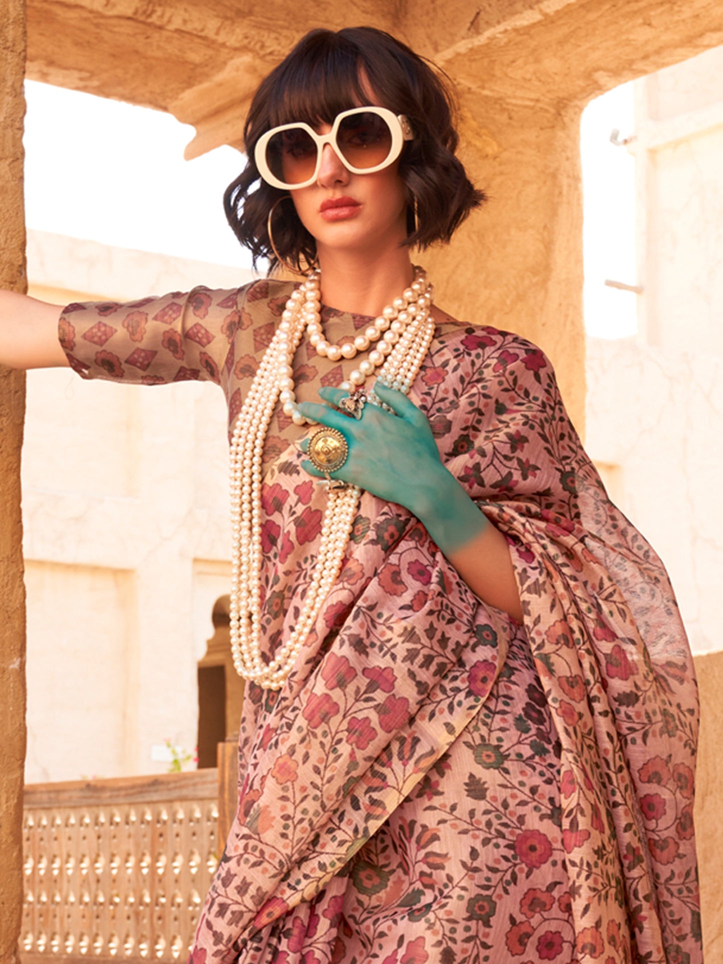 Women's Tissue Mauve Printed Designer Saree With Blouse Piece