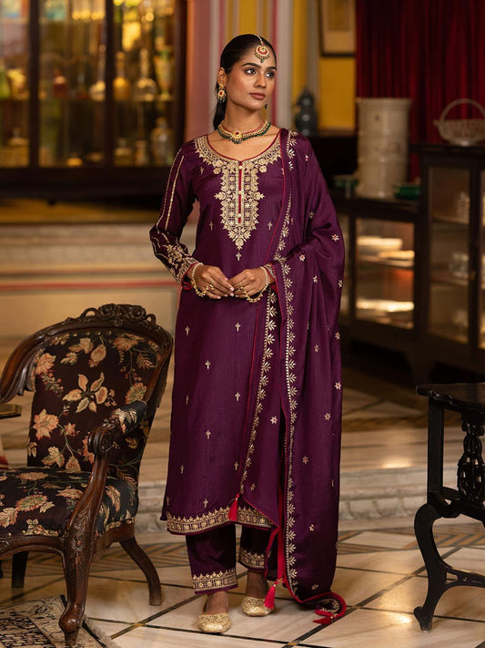 Dhiyona CH Women Ethnic Motifs Embroidered Regular Sequinned Kurta with Trousers & Dupatta