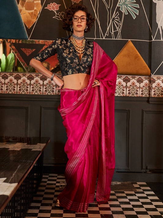 Women's Viscose Silk Pink Woven Design Designer Saree With Blouse Piece