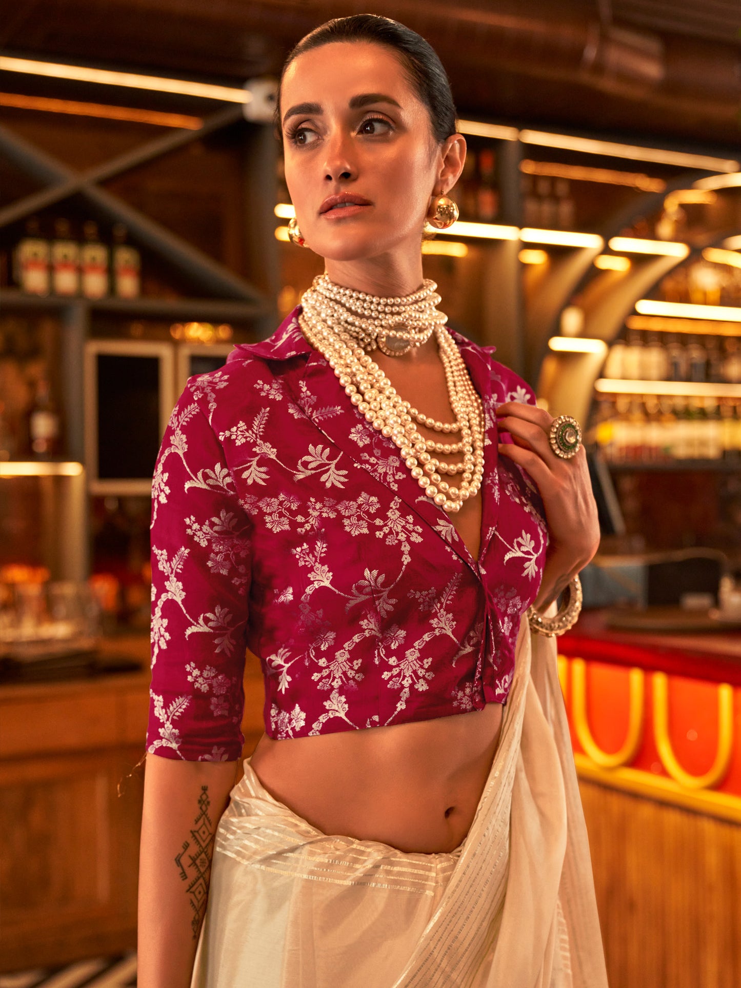 Women's Viscose Silk Cream Woven Design Designer Saree With Blouse Piece