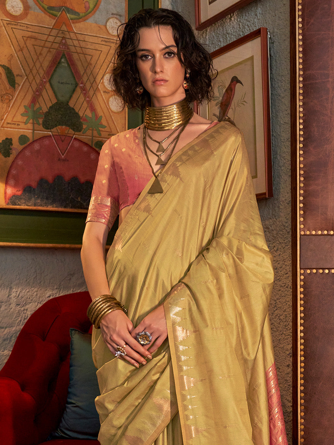Women's Tussar Silk Pink Woven Design Designer Saree With Blouse Piece