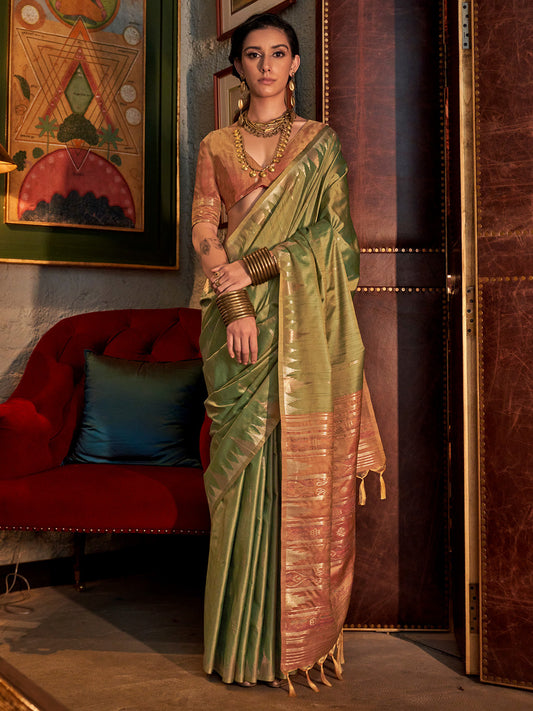 Women's Tussar Silk Brown Woven Design Designer Saree With Blouse Piece
