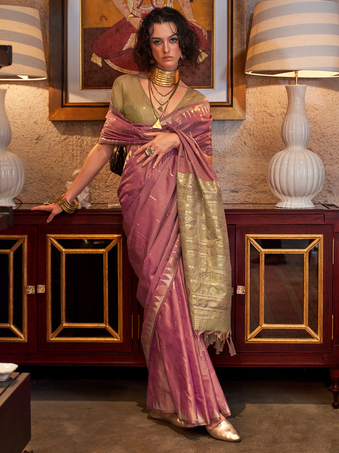 Women's Tussar Silk Light Green Woven Design Designer Saree With Blouse Piece