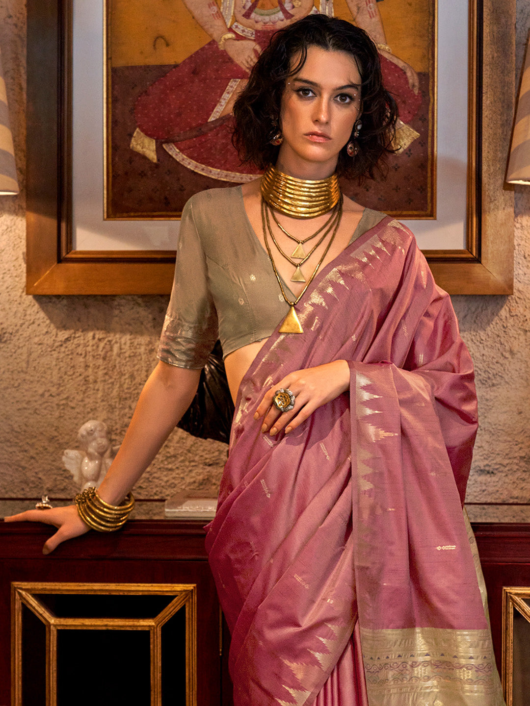 Women's Tussar Silk Light Green Woven Design Designer Saree With Blouse Piece