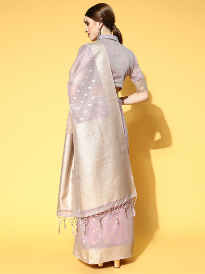 Women's Modal Lavendar Woven Design Celebrity Saree With Blouse Piece