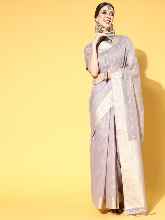 Women's Modal Lavendar Woven Design Celebrity Saree With Blouse Piece